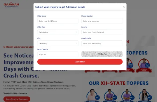 Tuition classes admission landing page strategy